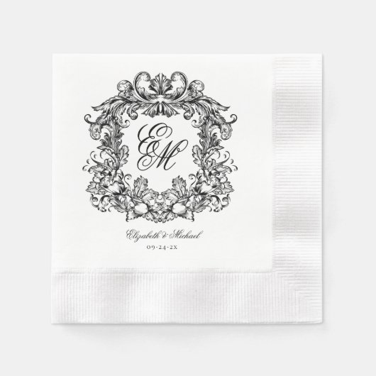 Elegantes Vintages Wappen Monogram Wedding Serviette (Vorderseite)