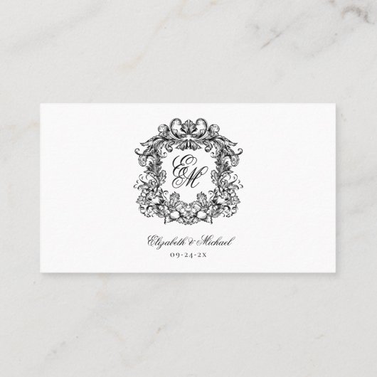 Elegantes Vintages Wappen Monogramm Hochzeitsflat Platzkarte (Rückseite)