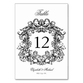 Elegantes Vintages Wappen Schwarz-weiß Hochzeit Tischnummer