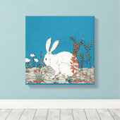 Elegantes Vintages Weißes Kaninchen Leinwanddruck (Insitu (Holzboden))