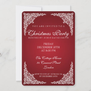 Elegantes Vintages Wirbels-WeihnachtsParty-Rot Einladung