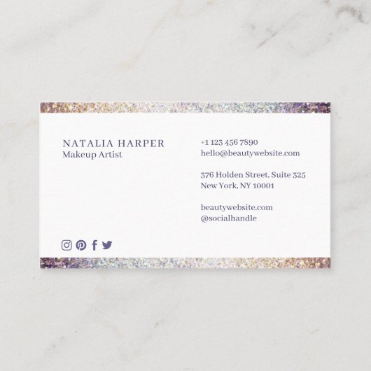 Elegantes Violet & Champagner Glitzer Beauty Makeu Visitenkarte (Rückseite)