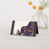 Elegantes Violet Lila und Gold Calla Lily Wedding Platzkarte (Rückseite)
