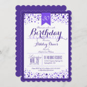 Elegantes Violet Lila White 30. Geburtstag Party Einladung (Vorne/Hinten)