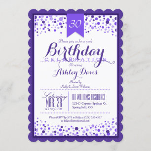 Elegantes Violet Lila White 30. Geburtstag Party Einladung