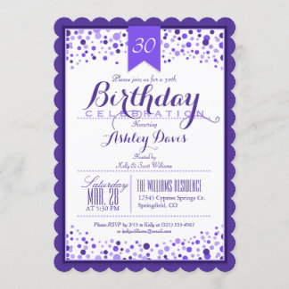 Elegantes Violet Lila White 30. Geburtstag Party Einladung