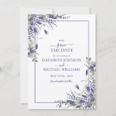 Elegantes Violet Purple Flowers Script Save the Da Einladung (Vorderseite)