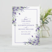 Elegantes Violet Purple Flowers Script Save the Da Einladung (Stehend Vorderseite)