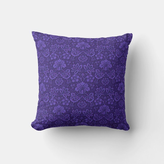 Elegantes Violet Vintag Damask Muster Kissen (Vorderseite)