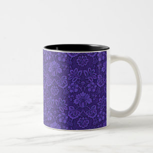 Elegantes Violet Vintag Damask Muster Zweifarbige Tasse