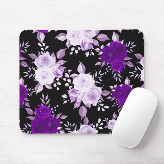 Elegantes Violett-Blume Nahtloses Muster Mousepad (Mit Mouse)