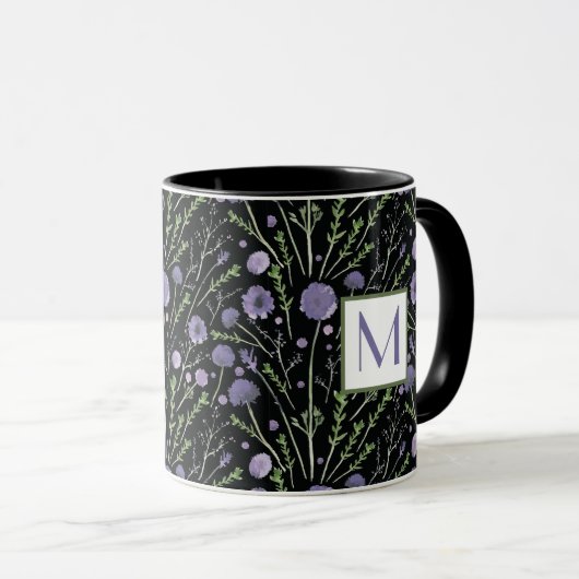 Elegantes Violett-Blumenmonogramm Tasse (VorderseiteRechts)