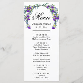 Elegantes Violett Hochzeitsmenü Menükarte