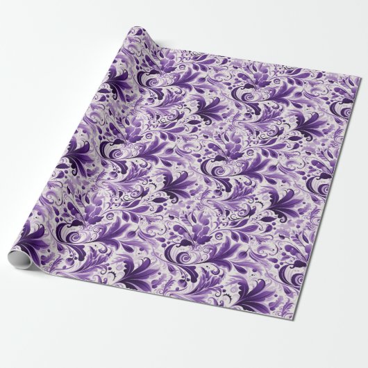 Elegantes Violett und violette Blumen Geschenkpapier (Ungerollt)