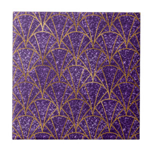 Elegantes violettes Glitter-Gold geometrisches Des Fliese