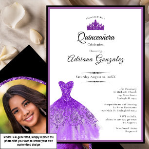 Elegantes violettes Kleid 15. Geburtstag Quinceane Einladung