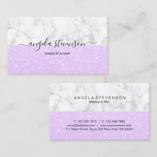 Elegantes violettes lila Glittermarmormake-up u. Visitenkarte (Vorne/Hinten)