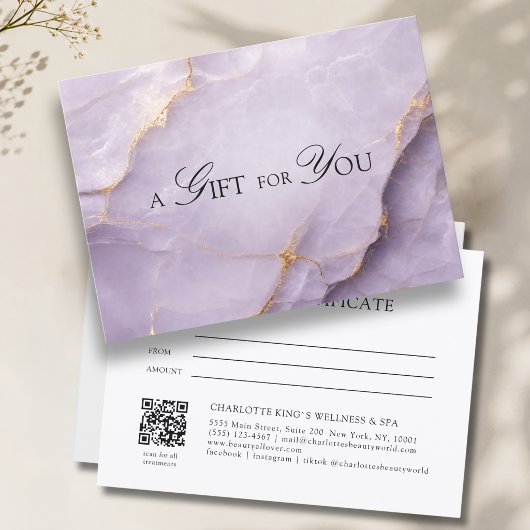 Elegantes violettes Marmor-QR-Code-Geschenkgutsche