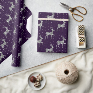 Elegantes Violettes und Silbernes Rentier Weihnach Geschenkpapier