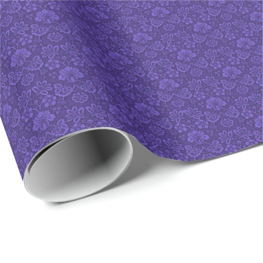 Elegantes violettes Vintage-Damaskmuster Geschenkpapier (Rolleneckpunkt)