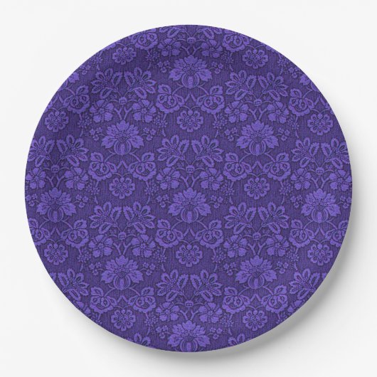 Elegantes violettes Vintage-Damaskmuster Pappteller (Vorderseite)