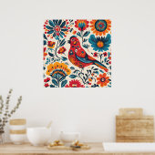 Elegantes Vogeldesign im polnischen Folk Art Style Poster (Küche)