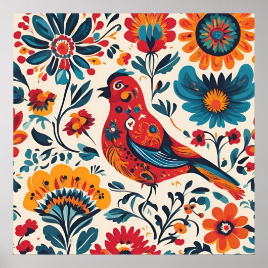 Elegantes Vogeldesign im polnischen Folk Art Style Poster (Vorne)