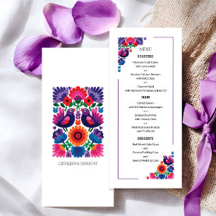 Elegantes Volkskunst-Vögel-und-Blumen-Hochzeitsmus Menükarte