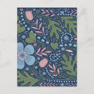 Elegantes volkstümliches Blumenmuster, vintage bot Postkarte