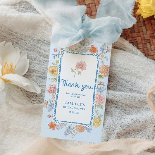 Elegantes, von Blumen gezeichnetes Brautparty Geschenkanhänger