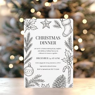 Elegantes, von Hand Gezeichnet Weihnachtsessen Einladung