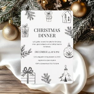 Elegantes, von Hand Gezeichnet Weihnachtsessen Einladung