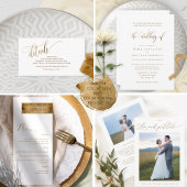 Elegantes W/ohne Mahlzeiten, weiß und Gold, Hochze RSVP Karte