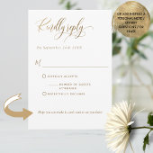Elegantes W/ohne Mahlzeiten, weiß und Gold, Hochze RSVP Karte