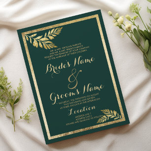 Elegantes Waldgrün, goldenes Blatt Einladung