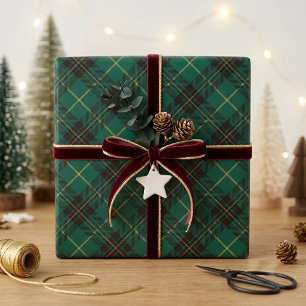 Elegantes Waldgrün Karo Tartan Moderne Karos Geschenkpapier