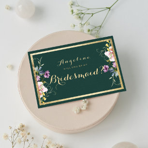 Elegantes waldgrünes Gold Rosa Blumengestüt Brides Einladung