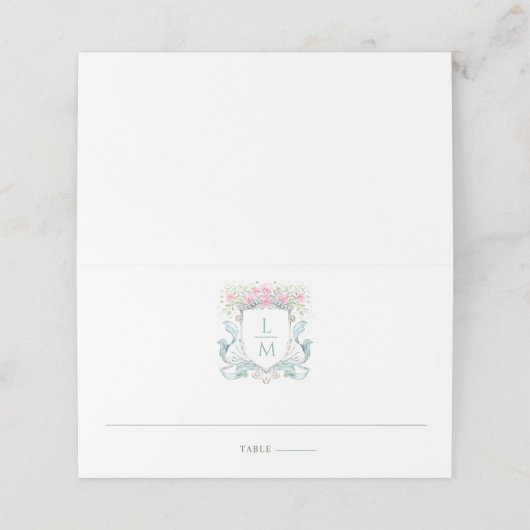 Elegantes Wappen der Rose mit Bow | Monografische Platzkarte (Außenseite Aufgefaltet)