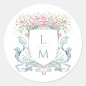 Elegantes Wappen der Rose mit Bow | Monografische Runder Aufkleber (Vorderseite)