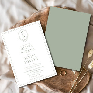 Elegantes Wappen Dusty Sage Green Minimalistisch W Einladung