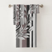 Elegantes Wappen Earth Tones Brown Savannah Streif Badhandtuch Set (Insitu)