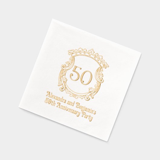 Elegantes Wappen Frame #2-Jubiläum-Party Geblüht Servietten Mit Folie (Links)