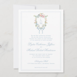 Elegantes Wappen für Blumenreath   Monogramm-Hochz Einladung