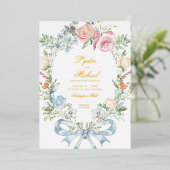 Elegantes Wappen für Blumenreath | Monogramm-Hochz Folieneinladung (Stehend vorne)