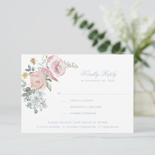 Elegantes Wappen für Blumenreath | Monogramm-Hochz RSVP Karte (Stehend Vorderseite)