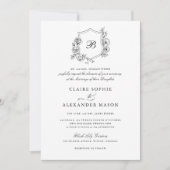 Elegantes Wappen für florale Rose Hochzeitmongramm Einladung (Vorderseite)