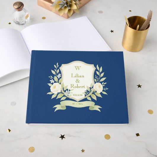Elegantes Wappen Hochzeit Gästebuch (Vorderseite Offen)