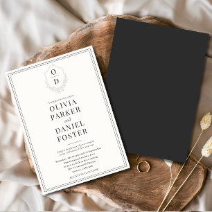 Elegantes Wappen Kohle Grau Moderne Hochzeit Einladung