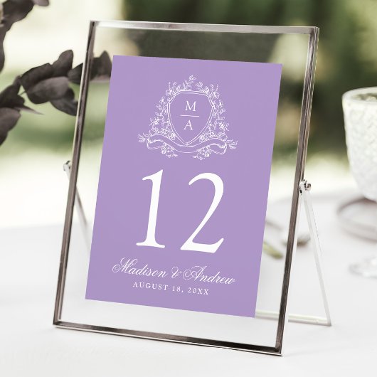 Elegantes Wappen Lavender Wedding Tischnummer