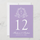 Elegantes Wappen Lavender Wedding Tischnummer (Rückseite)
